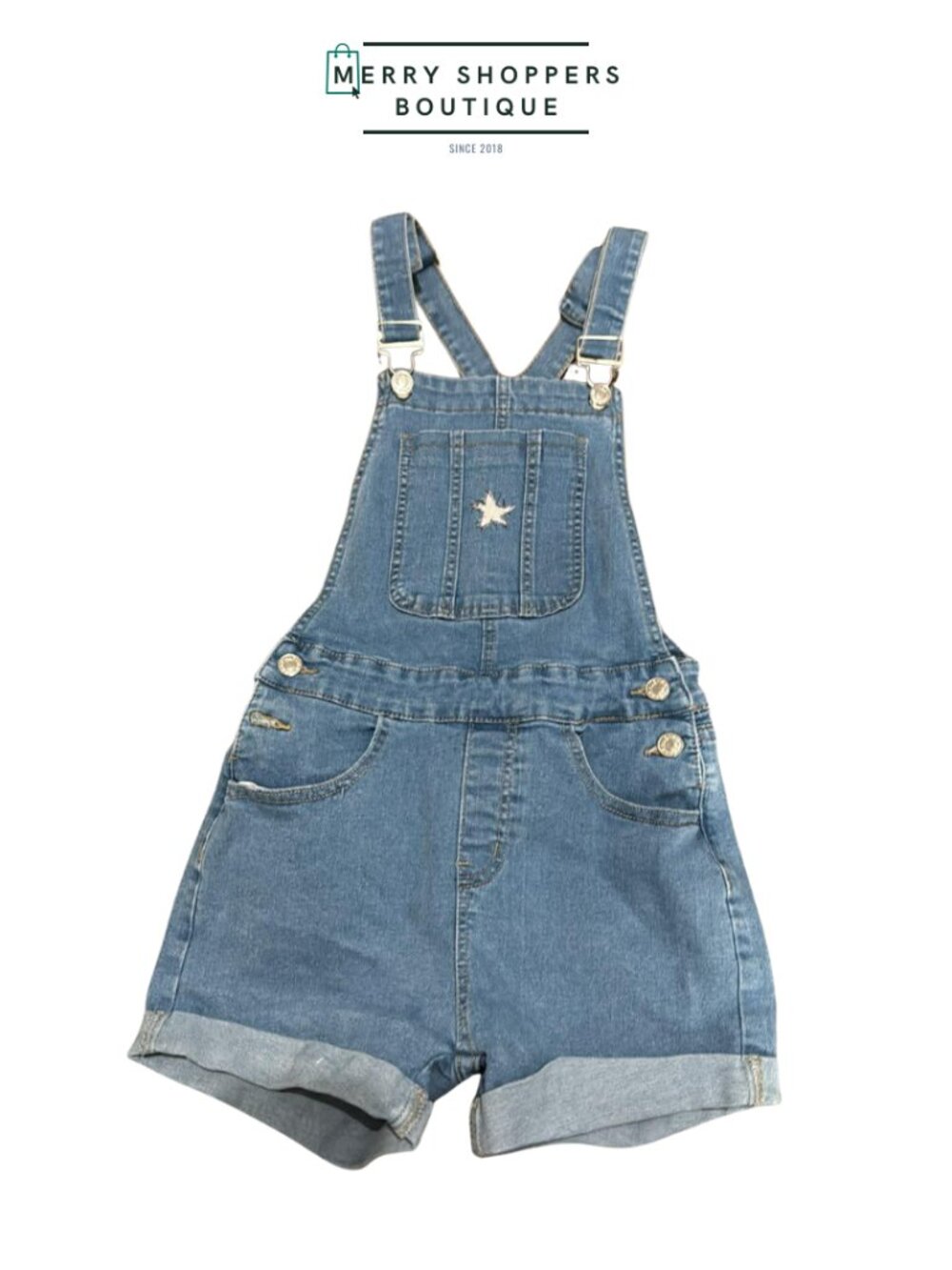 Girls' Denim Overall Shorts with Star Detail